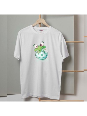 Mor Mürekkep Yumurtadan Çıkan Kurbağa Tasarım Baskılı Kadın Tshirt