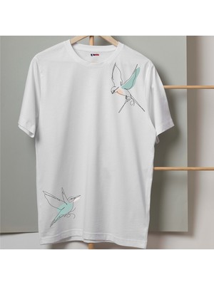 Mor Mürekkep Kuşlar Tasarım Baskılı Kadın Tshirt