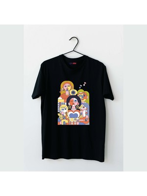 Mor Mürekkep Çalgıcılar Tasarım Baskılı Kadın Tshirt