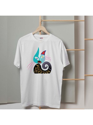 Mor Mürekkep Kedi Tasarım Baskılı Kadın Tshirt