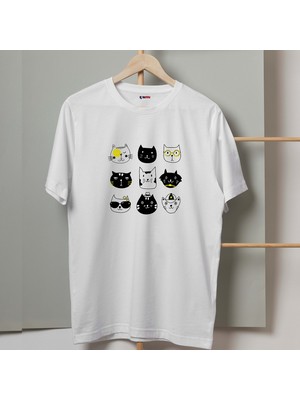 Mor Mürekkep 9 Lu Kediler Tasarım Baskılı Kadın Tshirt