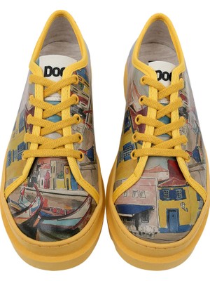 Kadın Vegan Deri Sarı Sneakers - Sunsets and Silhouettes Tasarım