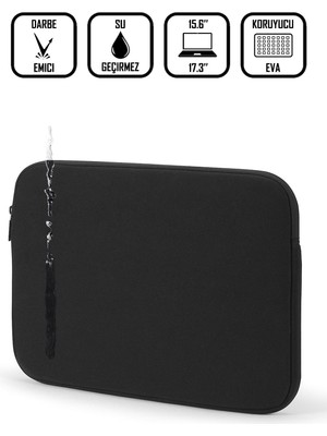 D'Vers Siyah Su Geçirmez Kumaş ve Fermuar Detaylı Unisex 17-17,3 Inç Uyumlu Kılıf Notebook Laptop Çantası