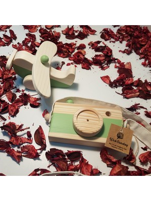 Websunday Ahşap Elyapımı Baby Uçak ve Oyuncak Fotoğraf Makinesi Set, Dekoratif, Eğitici Oyuncak, Çocuk Oyuncak