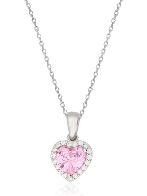 Silveranka 925 Ayar Gümüş Swarovski Pembe Kalp Takı Seti