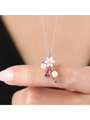 Mia Vento Manolya Çiçeği Incinin Neşesi Rose Renk Flowers Gümüş Kolye