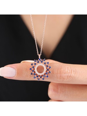 Mia Vento Pırlanta Montür Safir Evreni Rose Renk Gümüş Kolye