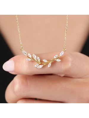 Mia Vento Pırlanta Montür Işıltılı Markiz Salkımı Gold Renk Gümüş Kolye