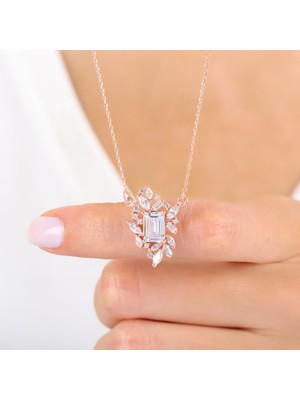 Mia Vento Pırlanta Montür Işıltılı Baget Serüveni Rose Renk Gümüş Kolye