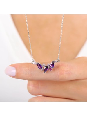 Mia Vento Pırlanta Montür Ametist Tria Damlalar Gümüş Kolye