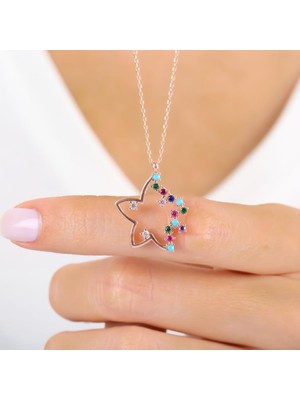 Mia Vento Renkli Yıldız Doğumu Rose Renk Gümüş Kolye