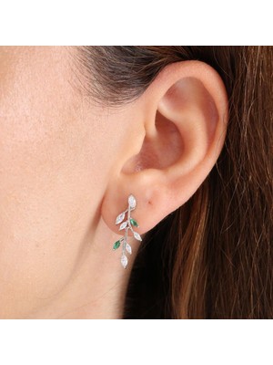 Mia Vento Pırlanta Montür Zümrüt Markiz Salkımı Gümüş Küpe