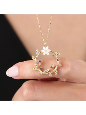 Mia Vento Manolya Çiçeği Mutluluk Haresi Gold Renk Flowers Gümüş Kolye