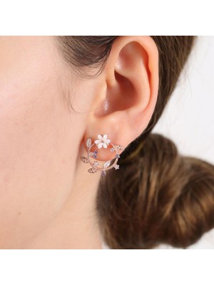 Mia Vento Manolya Çiçeği Mutluluk Haresi Rose Renk Flowers Gümüş Küpe