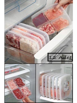 Bayev 12'li 4 Bölmeli Dondurulmuş Et ve Sebze Saklama Kabı Seti – Öğünlük Porsiyon ve Pratik Saklama İçin