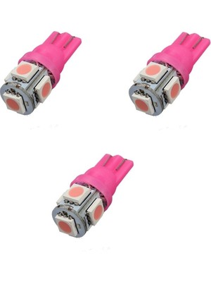 Demet Home Pembe Işık Dipsiz Giriş T10 5 LED Araç Park Lambası Ampül T10 5050 5 Smd LED Adet Seçenekli