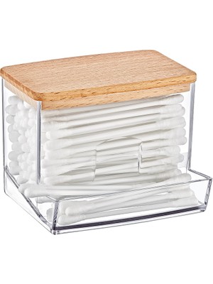 Ahşap Kapaklı Çubuk Kulak Pamuğu Organizer - Estetik ve Pratik Banyo Düzenleyici