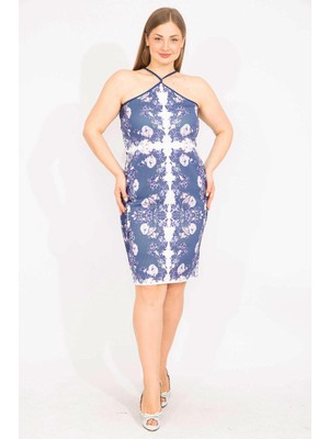 Şans Kadın Renkli Büyük Beden Askı Boyu Ayarlı Elbise 65N35679