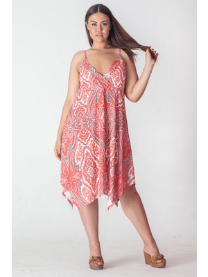 Şans Kadın Nar İp Askılı Asimetrik Elbise 65N35435