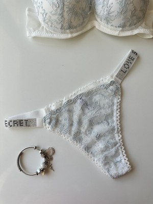 Intive Lingerie Desenli Push-Up Askıları Taşlı Sütyen Takım