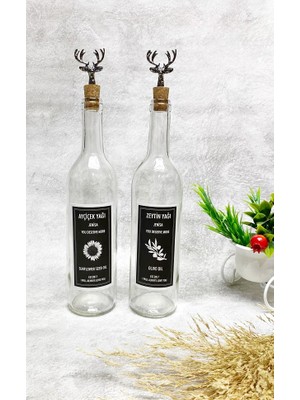Jenisa Şeffaf Cam Şişe Siyah Etiketli Siyah Geyik Mantar Tıpalı 2'li 750 ml