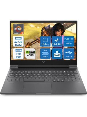 HP Victus 16-S0023NT AMD Ryzen 5 7640HS 32GB 1TB SSD 8GB RTX4060 Freedos 16.1" FHD 144Hz Taşınabilir Bilgisayar