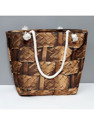 Feryal Ahşap Örme Desenli Plaj Çantası