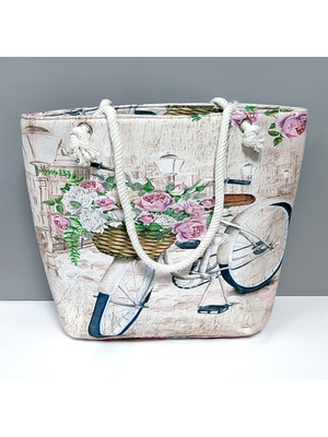 Feryal Bisiklet Desenli Plaj Çantası