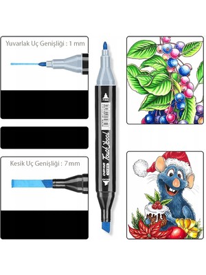 Acuto Marker 24'lü Set Çantalı Taşınabilir Marker Seti 24 Renk Çift Taraflı Marker Kalem Set