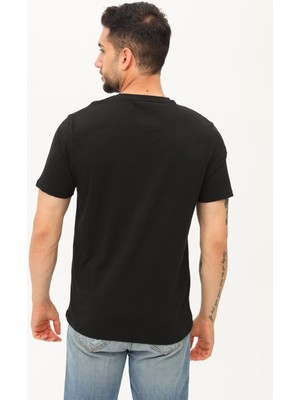 Kübra Tekstil Şerit Baskılı Siyah Erkek T-Shirt