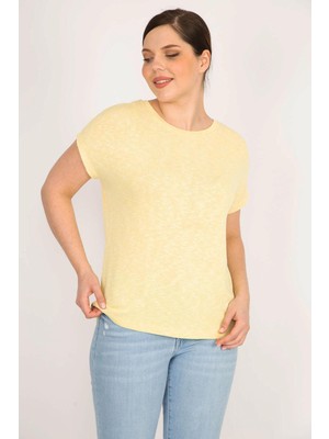 Şans Kadın Sarı Büyük Beden Bisiklet Yakalı Düşük Kollu Bluz