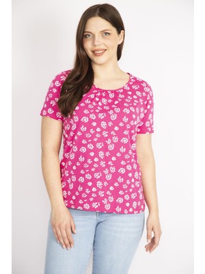 Şans Kadın Fujya Büyük Beden Pamuklu Kumaş Çiçek Desenli Bluz