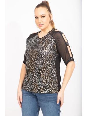 Şans Kadın Siyah Kolları Şifon Detaylı Bluz 65N35468