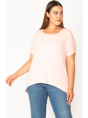 Şans Kadın Pembe Bisiklet Yakalı Arkası Uzun Kısa Kollu Viskpn Bluz 65N27529