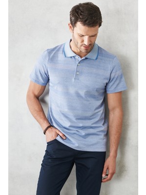 Altınyıldız Classics Erkek Mavi Slim Fit Dar Kesim Polo Yaka Kısa Kollu Tişört