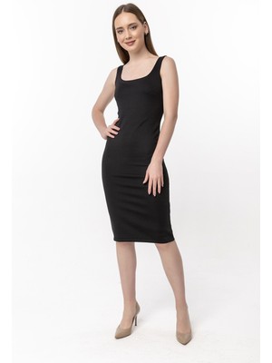 Laranor Kare Yaka Kalem Elbise 38 Siyah