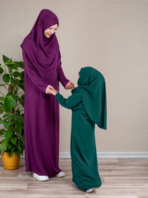 Dua' İs Anne Kız Kombin Namaz Elbisesi (Koyu Yeşil) ADET FİYATIDIR