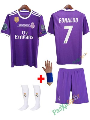 Pasxaspor 2017 Real Madrid Mor Deplasman Ronaldo Çocuk Forması Şort Çorap Bileklik Hediyeli