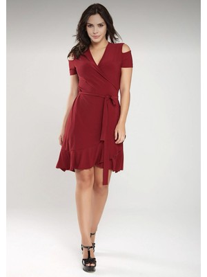 Laranor Omuz Detaylı Kruvaze Elbise 40 Bordo