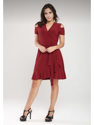 Laranor Omuz Detaylı Kruvaze Elbise 42 Bordo