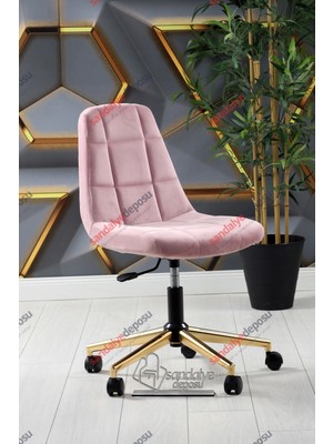 Lucia Gold Ayaklı Çalışma Koltuğu (Pembe Kumaş)