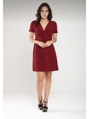 Laranor Yaka Burgu DETAY1LI Elbise 38 Bordo