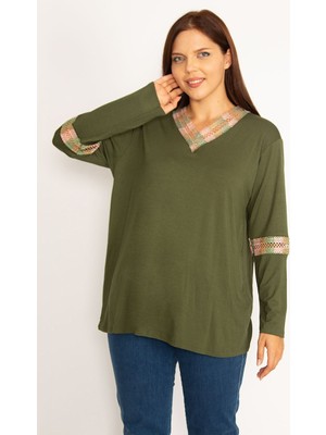 Şans Kadın Haki Dantel Detaylı Bluz 65N34647