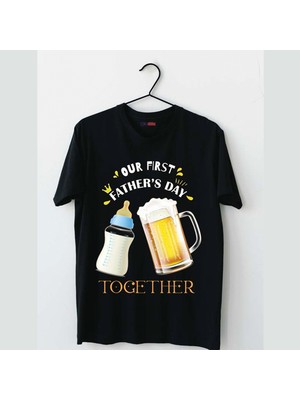 Mor Mürekkep Together Biberon Baskılı Babalar Günü Erkek Tshirt