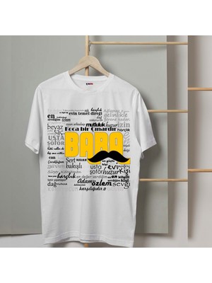 Mor Mürekkep Baba Baskılı Bıyıklı Babalar Günü Erkek Tshirt