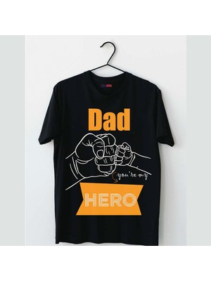Mor Mürekkep Dad Hero Baskılı Babalar Günü Erkek Tshirt