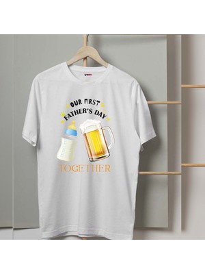 Mor Mürekkep Together Biberon Baskılı Babalar Günü Erkek Tshirt