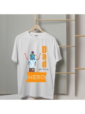 Mor Mürekkep Hero-Baba&oğul Baskılı Babalar Günü Erkek Tshirt