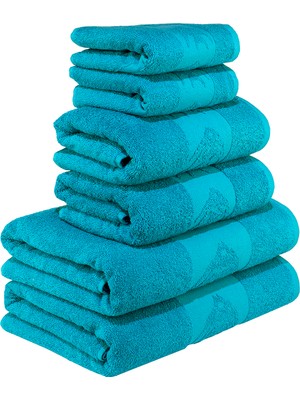 Textile Colors Beta Balık Desenli 100% Pamuk Banyo Havlu Seti 6 Adet, 2 Banyo Havlusu, 2 El Havlusu, ve 2 Yüz Havlusu, -Comfort- Aqua,