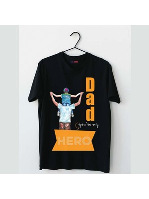 Mor Mürekkep Hero-Baba&oğul Baskılı Babalar Günü Erkek Tshirt